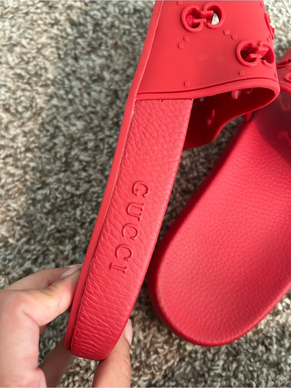 Gucci red rubber slides
